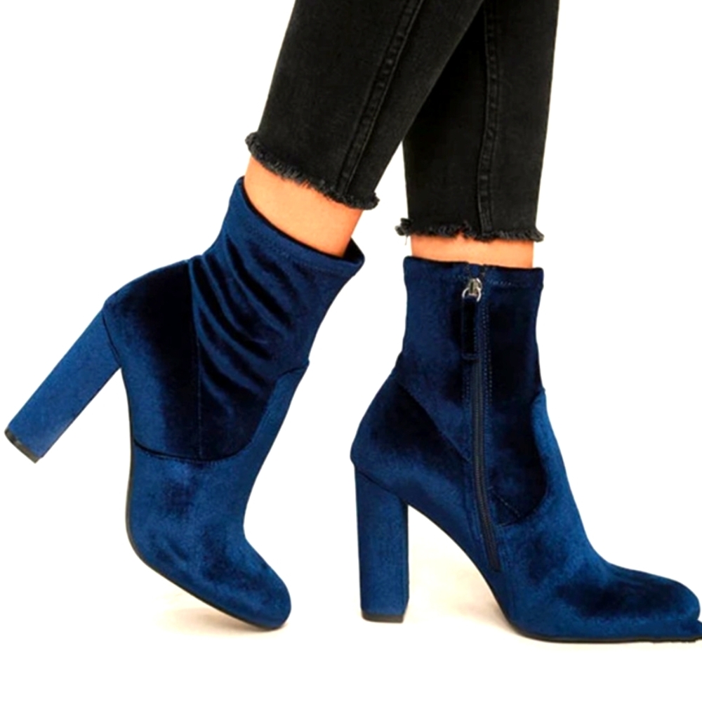 Steve Madden Edit Navy Velvet High Heel Mid-Calf Boots